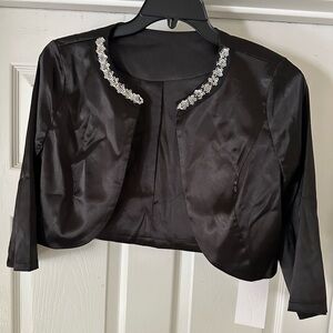 Allegra K Black Cropped Jacket with Embellished Collar